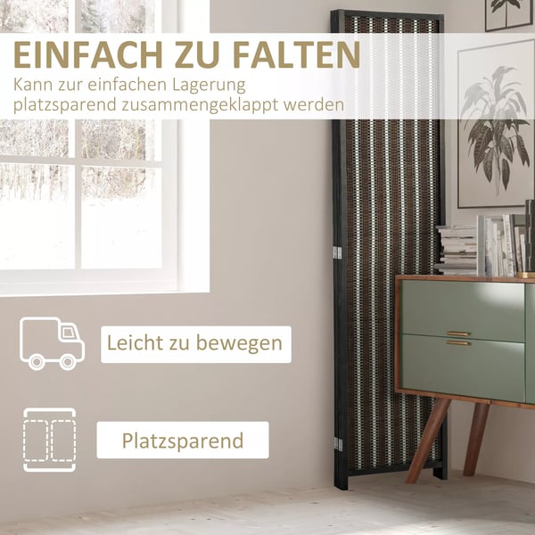 HOMCOM Foldbar Rumdeler 4-delt 180x180 cm, Afskærmning af Bambus, Brun
