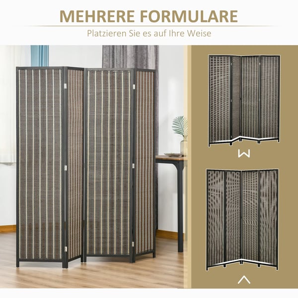 HOMCOM Foldbar Rumdeler 4-delt 180x180 cm, Afskærmning af Bambus, Brun