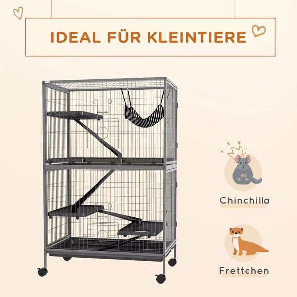 Buren för gnagare Multifunktionell 4 plattformar 3 ramper 4 dörrar Mått. 80L x 52B x 128H cm Stål Grå Silver Svart