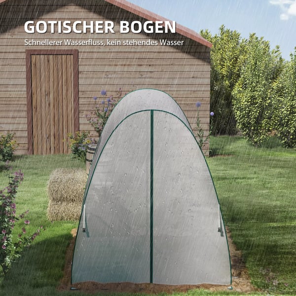 Outsunny Foliedrivhus med gotisk bue, 2 rulle døre, hvid, 180x180x200 cm
