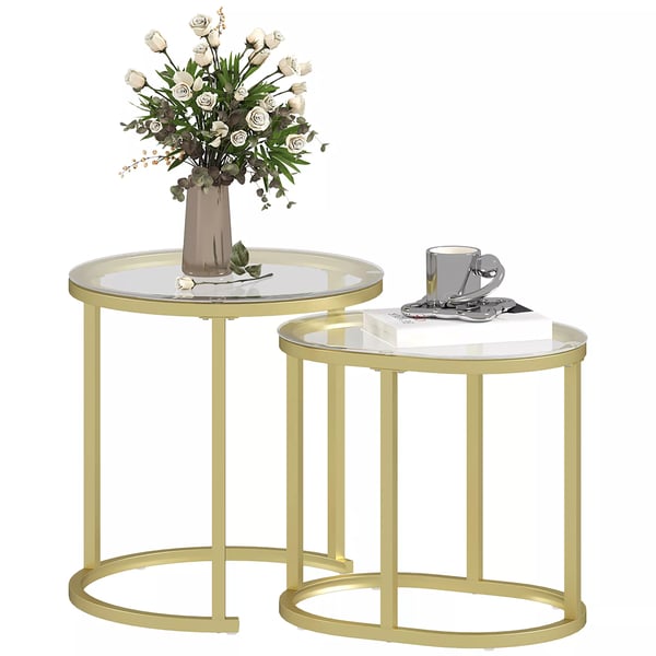 HOMCOM Soffbord runt set om 2 stapelbart sidobord med stålram, vardagsrumsbord soffbord för vardagsrum sovrum guld