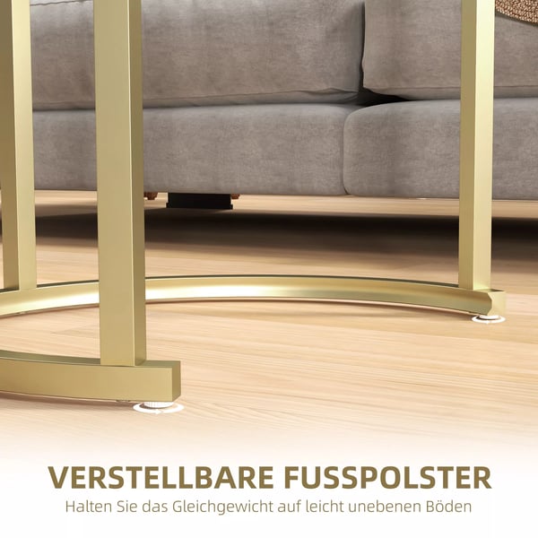 HOMCOM sofabord, rundt 2-stk. sæt, stablingsbart sidebord med stålramme, stuebord, sofabord til stue, soveværelse, guld