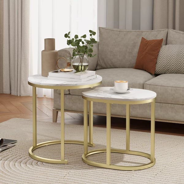 HOMCOM Soffbord Rund & Oval 2-pack Stapelbart med Stålram Vit MDF