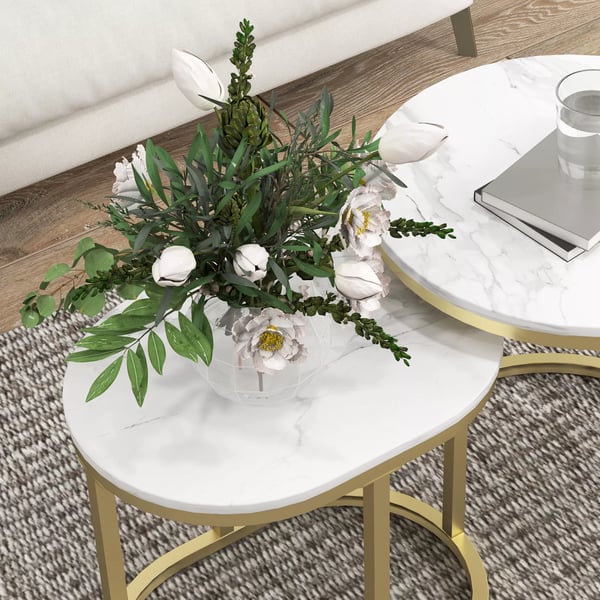 HOMCOM Soffbord Rund & Oval 2-pack Stapelbart med Stålram Vit MDF