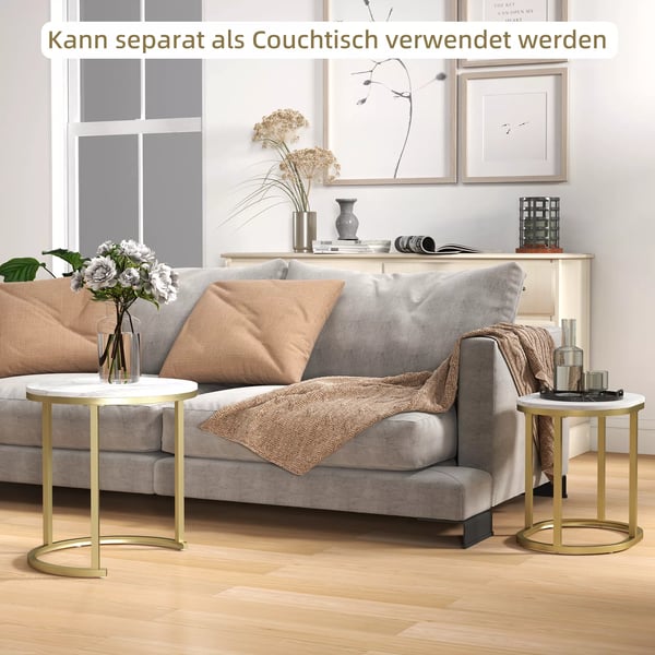 HOMCOM Soffbord Rund & Oval 2-pack Stapelbart med Stålram Vit MDF