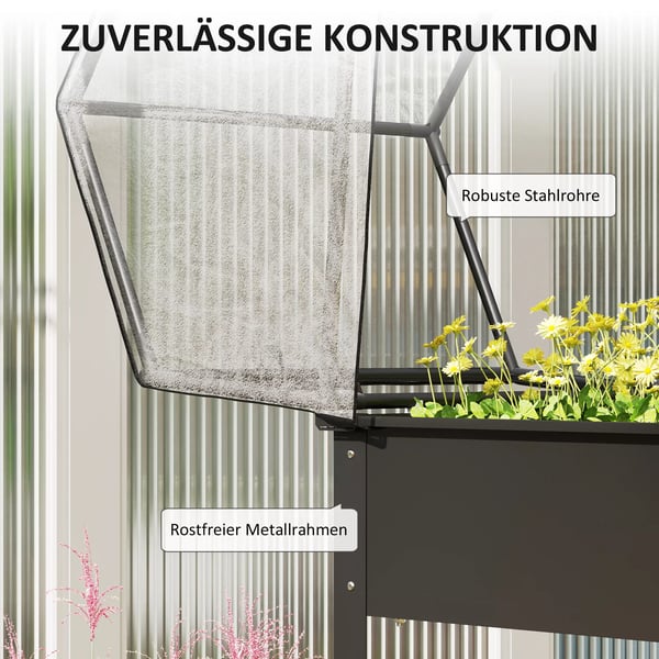 Outsunny Højbed med Drivhus, Plantekasse i Metal, 60x60x120 cm, Sort
