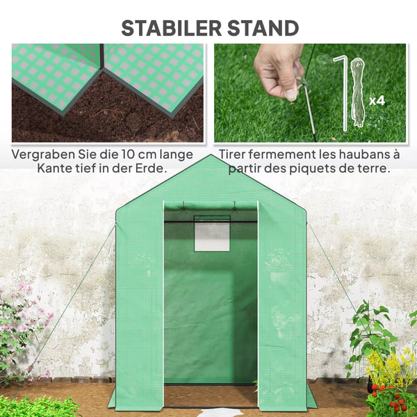 Outsunny Drivhus med hylder, grøn, 143x74x190 cm, UV-bestandig plast, til altan og have