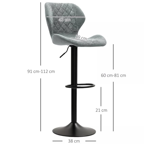 HOMCOM Barstole 2 stk., polstrede barstole med ryglæn i mørkegrå, højdejusterbar køkkenstol i polyester med fodstøtte, 360° drejelig