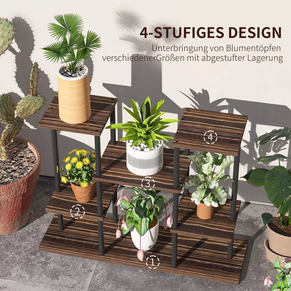 Outsunny 4-kerroksinen kasviteline, 61,5 cm, teräs ja kuusipuu, musta ja hiiltynyt