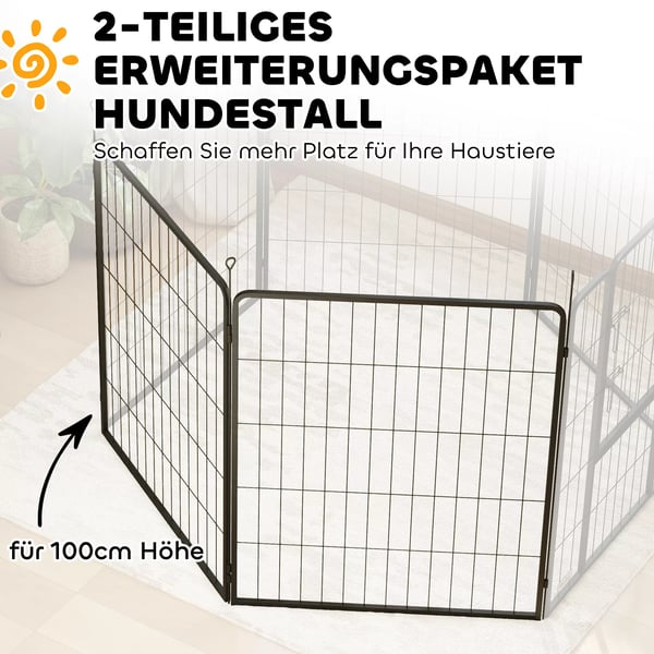 PawHut 2-delers udvidelsessæt med 2 hundegitter-paneler til indhegning, 80 x 100 cm hvalpegård af stål, til små og store hunde, sort
