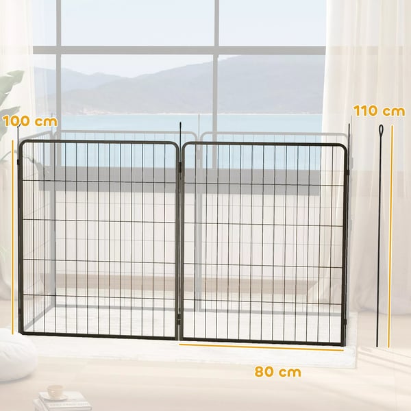 PawHut 2-delers udvidelsessæt med 2 hundegitter-paneler til indhegning, 80 x 100 cm hvalpegård af stål, til små og store hunde, sort