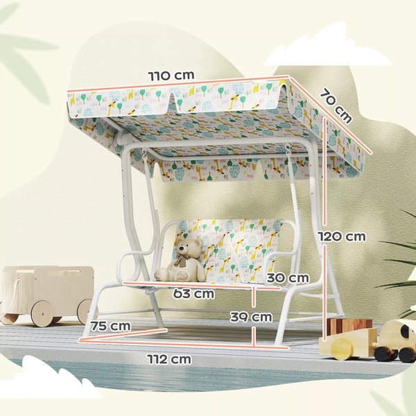 AIYAPLAY Barn 2-sits Hollywoodgunga med solskydd, vit polyester