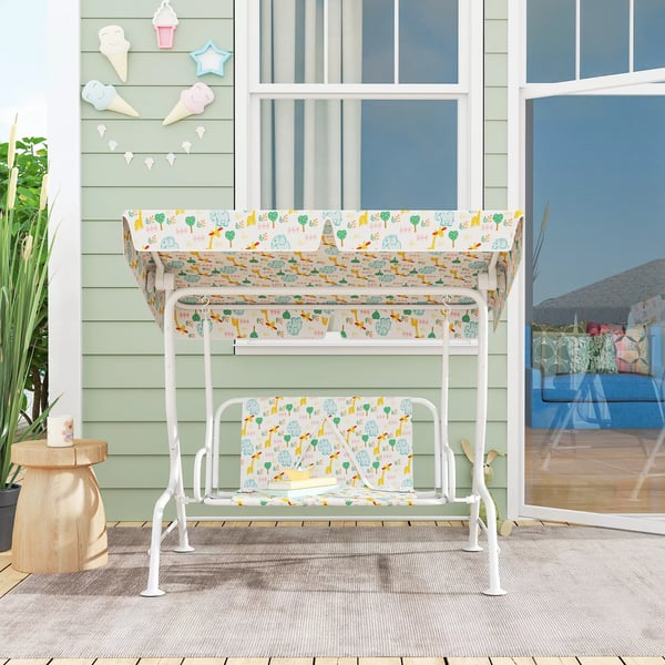 AIYAPLAY Barn 2-sits Hollywoodgunga med solskydd, vit polyester