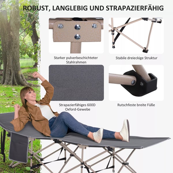 Outsunny Foldbar Feltseng i Grå Oxford med Opbevaringstaske - Robust og Vejrbestandig Camping Senge til Udendørs Brug