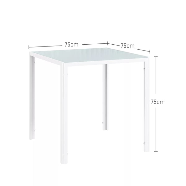 HOMCOM Spisebord 75x75cm, Hvidt bord af hærdet glas, køkkenbord til 4 personer, max. 80kg