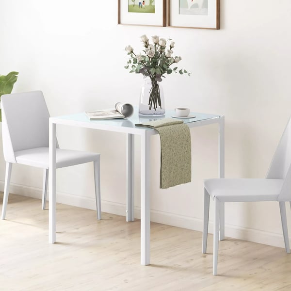 HOMCOM Spisebord 75x75cm, Hvidt bord af hærdet glas, køkkenbord til 4 personer, max. 80kg