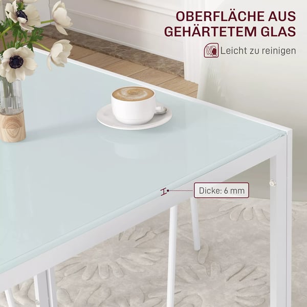 HOMCOM Spisebord 75x75cm, Hvidt bord af hærdet glas, køkkenbord til 4 personer, max. 80kg