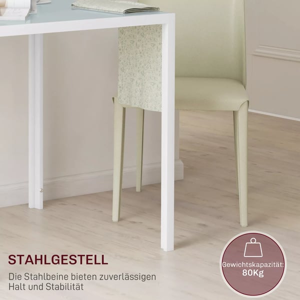 HOMCOM Spisebord 75x75cm, Hvidt bord af hærdet glas, køkkenbord til 4 personer, max. 80kg