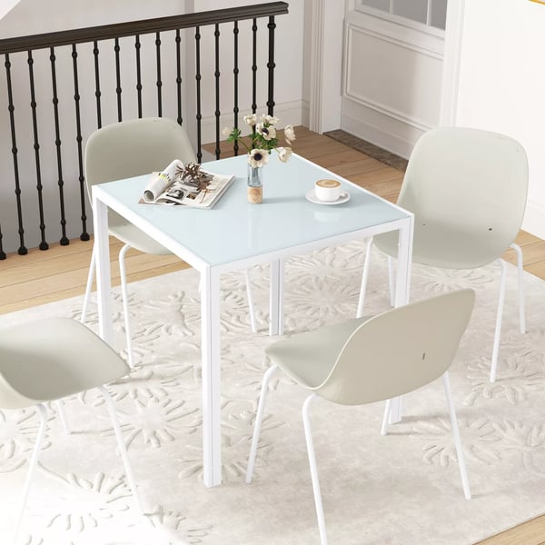 HOMCOM Spisebord 75x75cm, Hvidt bord af hærdet glas, køkkenbord til 4 personer, max. 80kg
