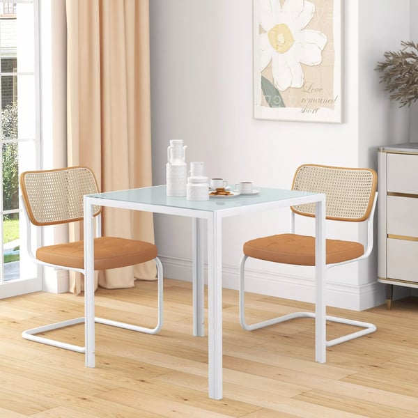 HOMCOM Spisebord 75x75cm, Hvidt bord af hærdet glas, køkkenbord til 4 personer, max. 80kg