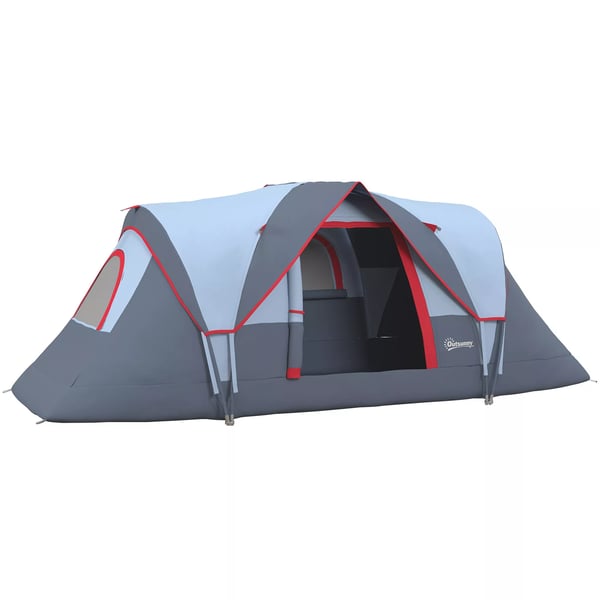 Outsunny telt til 5-6 personer, campingtelt med pløkker, tunneltelt, kuppeltelt, polyester, grå, 4,55 x 2,3 x 1,8 m