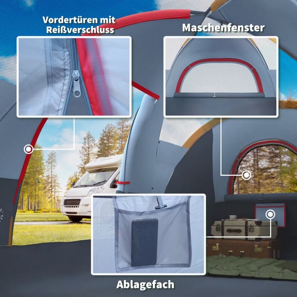 Outsunny telt til 5-6 personer, campingtelt med pløkker, tunneltelt, kuppeltelt, polyester, grå, 4,55 x 2,3 x 1,8 m