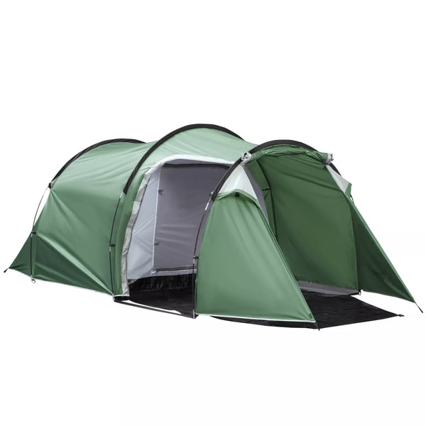 Outsunny Tunnel Telt til 2-3 personer, Mørkegrøn/Sort Polyester Camping, 426x206x154cm