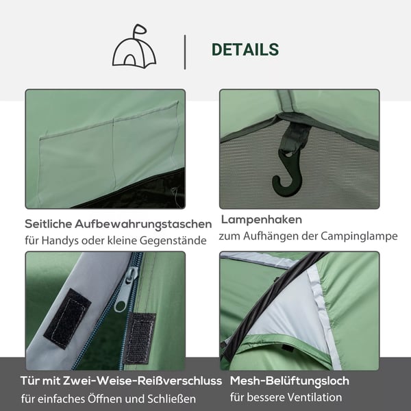 Outsunny Tunnel Telt til 2-3 personer, Mørkegrøn/Sort Polyester Camping, 426x206x154cm