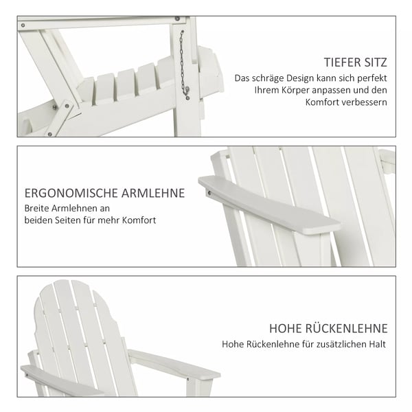 Outsunny Adirondack havestol foldbar havestol altanstol havemøbler hvid 75x87x93cm