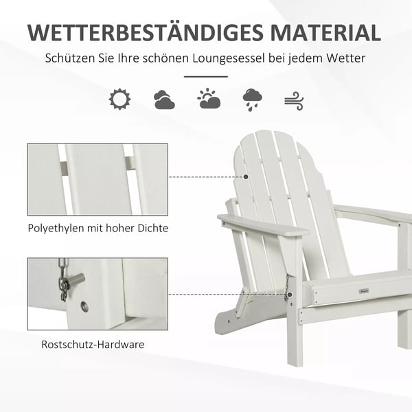 Outsunny Adirondack havestol foldbar havestol altanstol havemøbler hvid 75x87x93cm