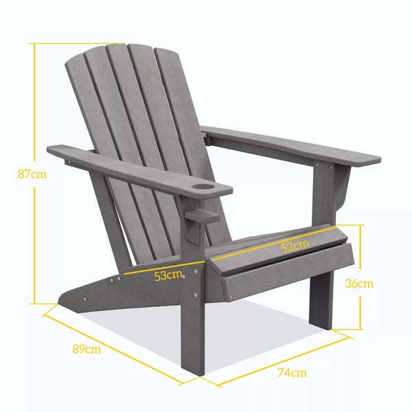 Outsunny Adirondack havestol med kopholder, havestol, havemøbel, altanstol, grå, plast, 75 x 87 x 90 cm