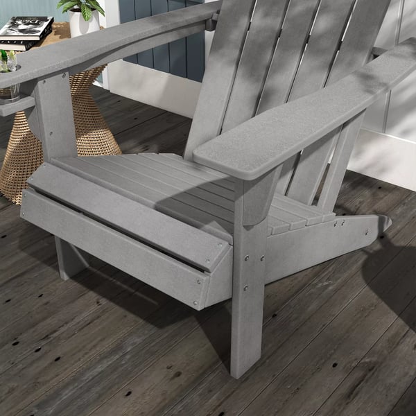 Outsunny Adirondack havestol med kopholder, havestol, havemøbel, altanstol, grå, plast, 75 x 87 x 90 cm