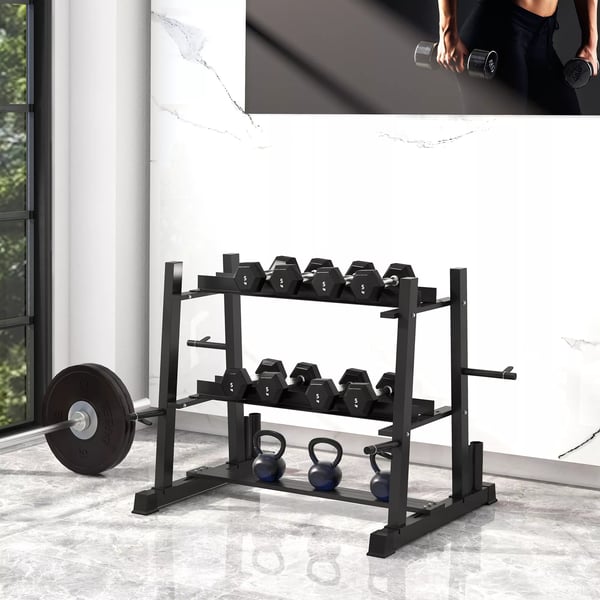 SPORTNOW Vægtstativ til håndvægte, kettlebells og vægtskiver - Sort Stål, op til 200kg, 131x75x80 cm