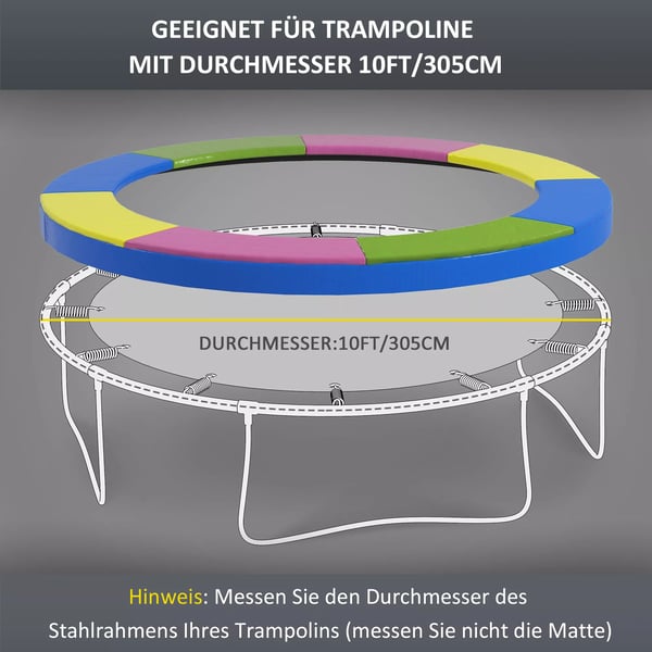 SPORTNOW Trampolinkantbeskyttelse til Ø305 cm runde havetrampoliner, UV-beskyttelse, vejrbestandig, Blå/Gul/Grøn