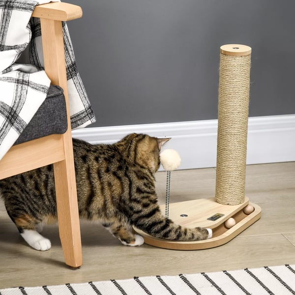 PawHut raapimispuu kissoille, 40 cm, juuttiköysi & pallolelu, luonnonväri