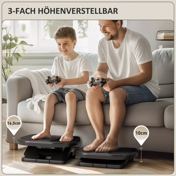 HOMCOM Justerbar Fodskammel til Skrivebord - Ergonomisk, 3 Højdeniveauer, Vippefunktion, Plastik, Grå