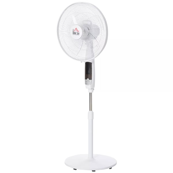 HOMCOM Golvfläkt 138 cm, vit fläkt med timer, fjärrkontroll, höj- och sänkbar, 3 hastigheter, stål