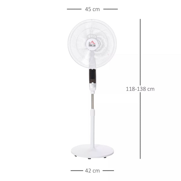 HOMCOM gulvventilator 138 cm, hvid ventilator med timer, fjernbetjening, højdejusterbar, 3 hastigheder, stål