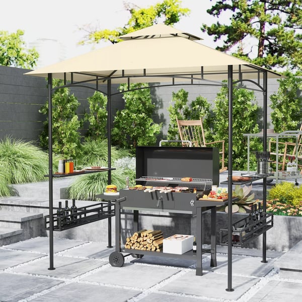 Outsunny Grillhage, Beige, Stål, 240x150x257 cm, Vannavstøtende, Brandsikkert, UV-beskyttelse, Skygge for uteplass
