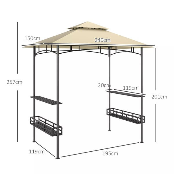 Outsunny Grillhage, Beige, Stål, 240x150x257 cm, Vannavstøtende, Brandsikkert, UV-beskyttelse, Skygge for uteplass