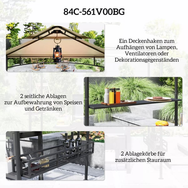 Outsunny Grillhage, Beige, Stål, 240x150x257 cm, Vannavstøtende, Brandsikkert, UV-beskyttelse, Skygge for uteplass