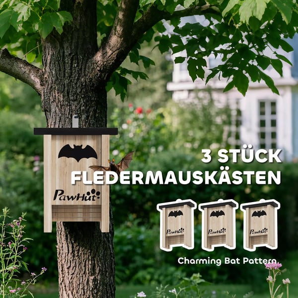 PawHut Flagermuskasse Sæt af 3 - Grantræ, Naturholz - 18 x 6 x 22,5 cm