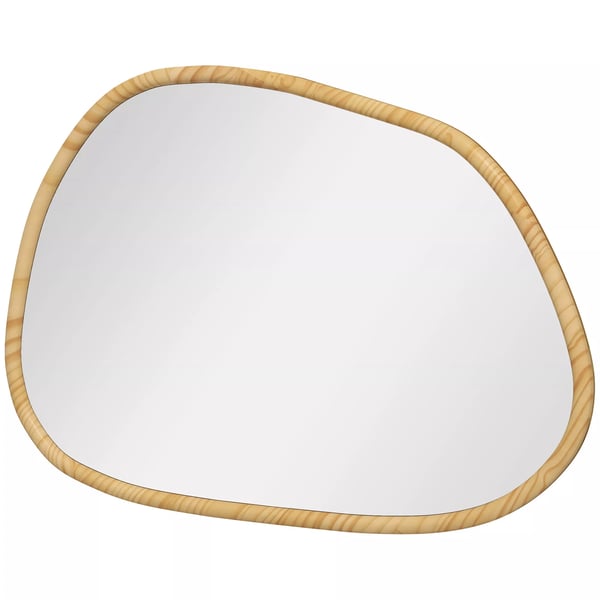 HOMCOM Asymmetrisk V`gspejl 70x50cm med Tr`mme i Naturtr`, Glas