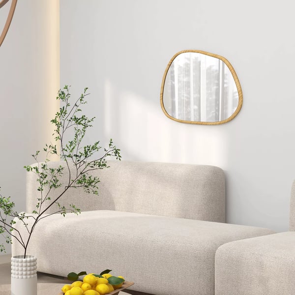 HOMCOM Asymmetrisk V`gspejl 70x50cm med Tr`mme i Naturtr`, Glas