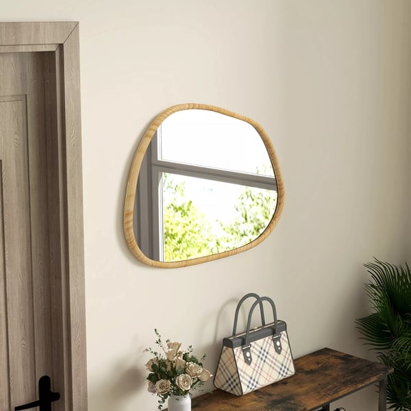 HOMCOM Asymmetrisk V`gspejl 70x50cm med Tr`mme i Naturtr`, Glas