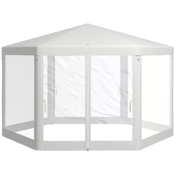 4x4m Hexagonalt partytält med myggnät, trädgårdstält, festtält, polyester metall, krämvit
