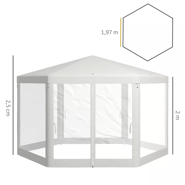 4x4m sekskantet partytelt med myggenet, havetelt, festtelt, polyester metal, creme