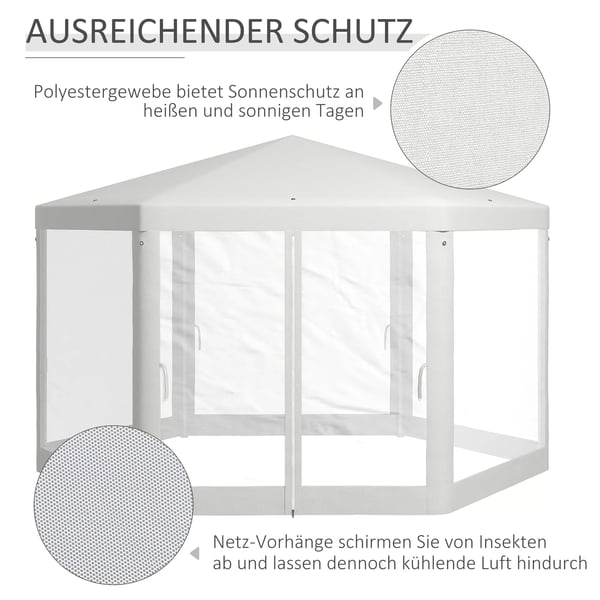 4x4m sekskantet partytelt med myggenet, havetelt, festtelt, polyester metal, creme