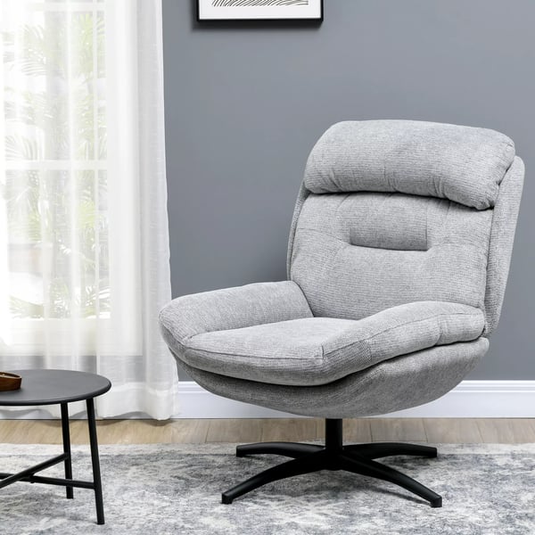 HOMCOM Drejestol, Chenille Loungestol, Vandafvisende, Polstret, 360 Rotation, Grå, Polyester