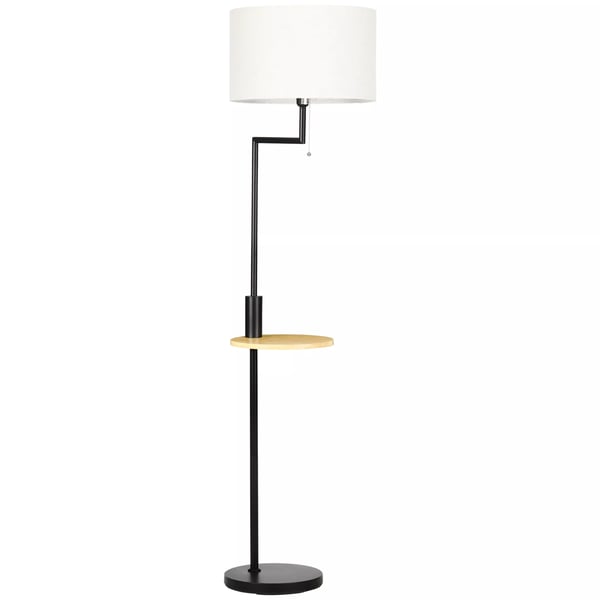 HOMCOM Standerlampe med hylde, stål, bambus, linned (polyester), 40W, Ø40 x 168 cm, natur+sort+beige